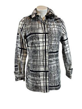 Lands' End Jacket XS 2-4 Black White Plaid Hooded Lightweight Coat